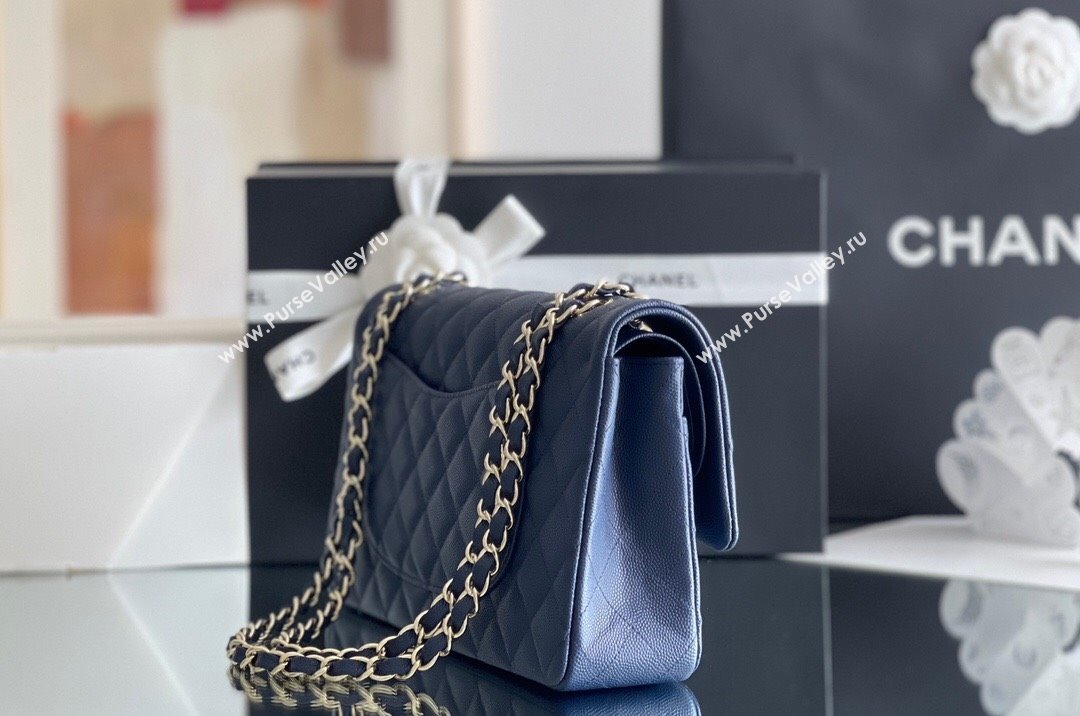 Chanel Grained Calfskin Medium Classic Flap Bag A01112 Navy Blue/Light Gold 2023 Original Quality (MHE-23121226)