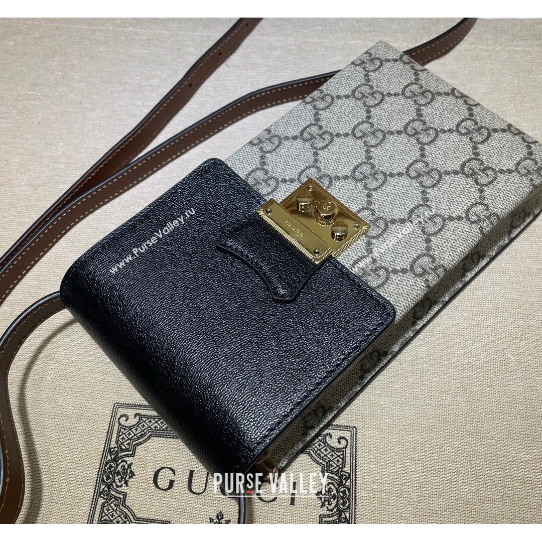 Gucci GG Vertical Clutch with Strap 658229 Beige/Black/Brown 2021 (DLH-21090337)