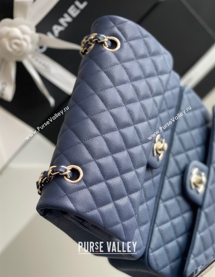 Chanel Grained Calfskin Medium Classic Flap Bag A01112 Navy Blue/Light Gold 2023 Original Quality (MHE-23121226)