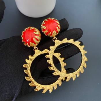 Saint Laurent Clip-on Earrings S110404 Gold/Red 2024 (YF-24110404)