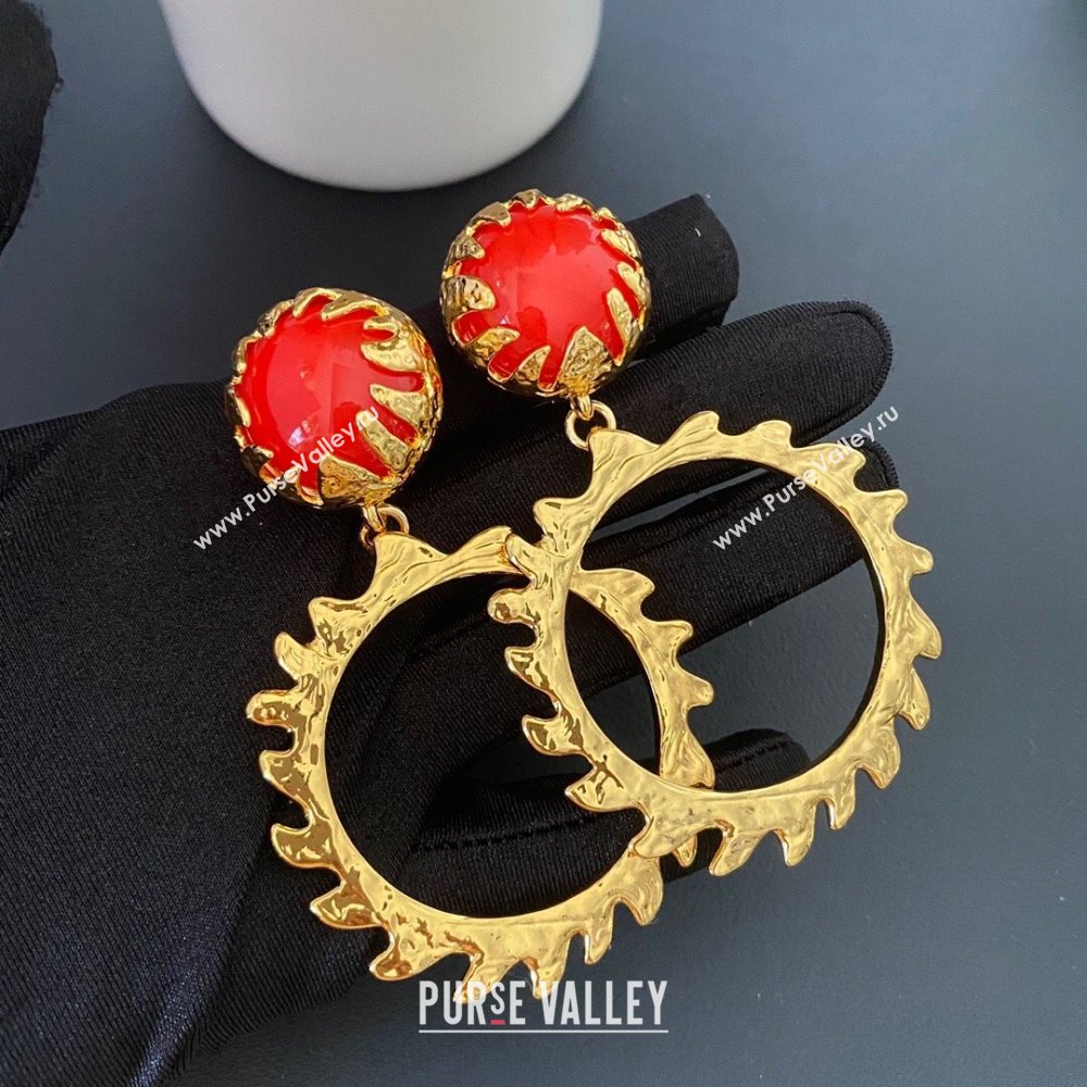 Saint Laurent Clip-on Earrings S110404 Gold/Red 2024 (YF-24110404)