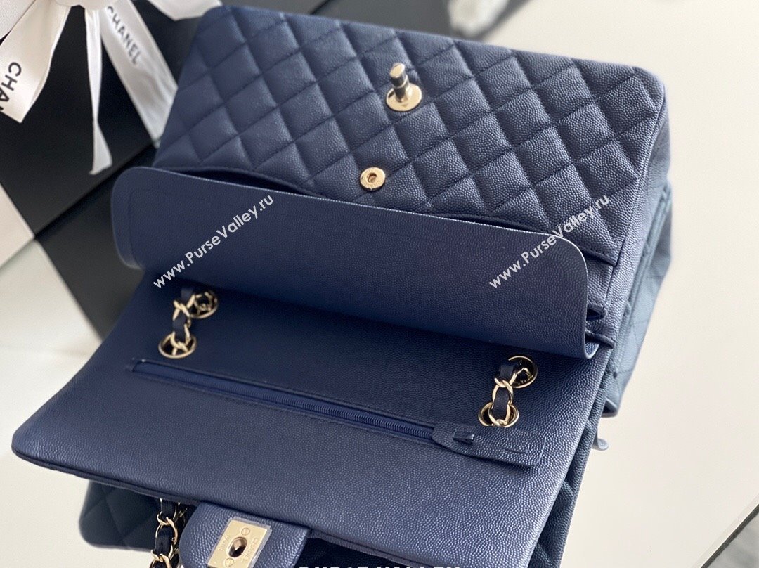 Chanel Grained Calfskin Medium Classic Flap Bag A01112 Navy Blue/Light Gold 2023 Original Quality (MHE-23121226)