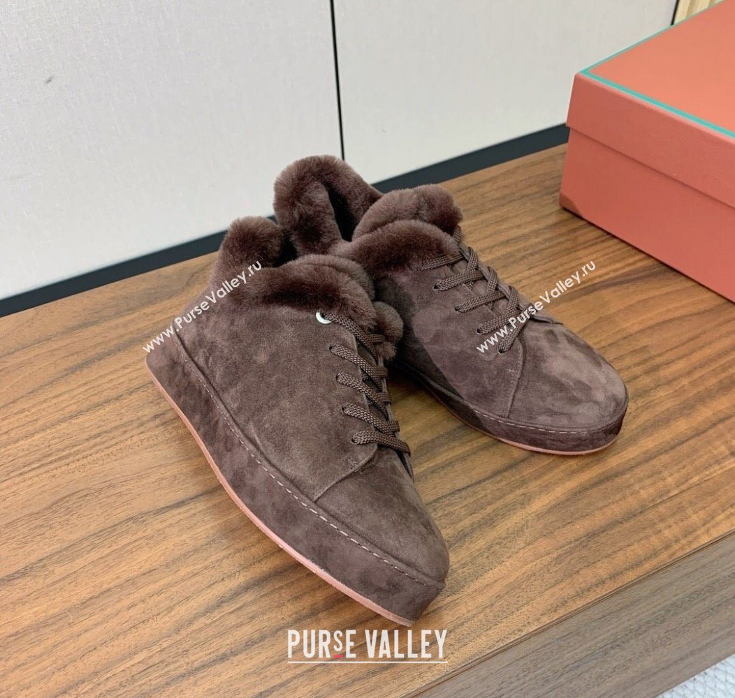 Loro Piana High Top Sneakers/Ankle Boots in Suede and Wool Fur Coffee Brown 2025 LP111304 (HH-251211054)