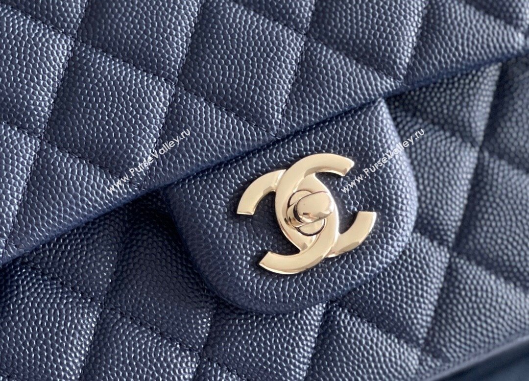 Chanel Grained Calfskin Medium Classic Flap Bag A01112 Navy Blue/Light Gold 2023 Original Quality (MHE-23121226)