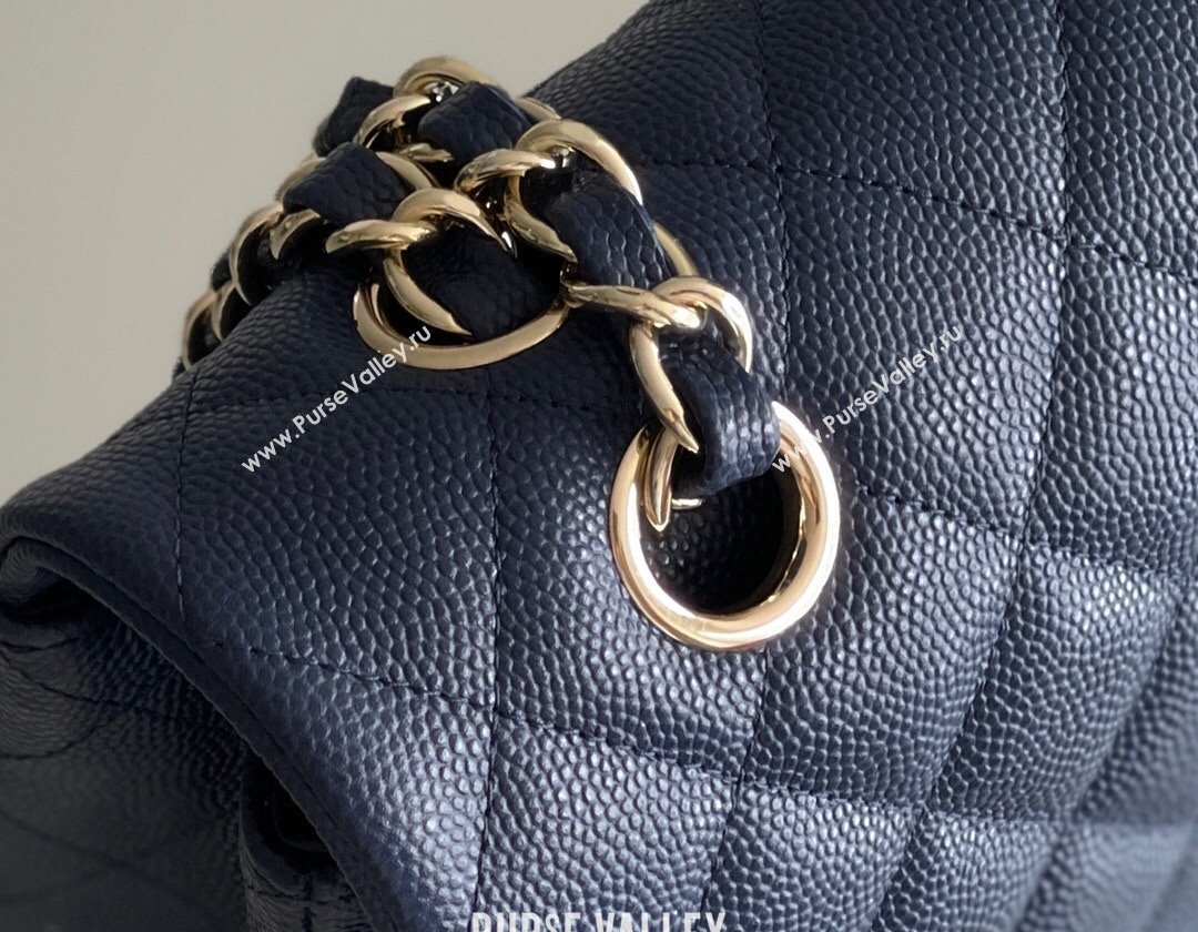 Chanel Grained Calfskin Medium Classic Flap Bag A01112 Navy Blue/Light Gold 2023 Original Quality (MHE-23121226)