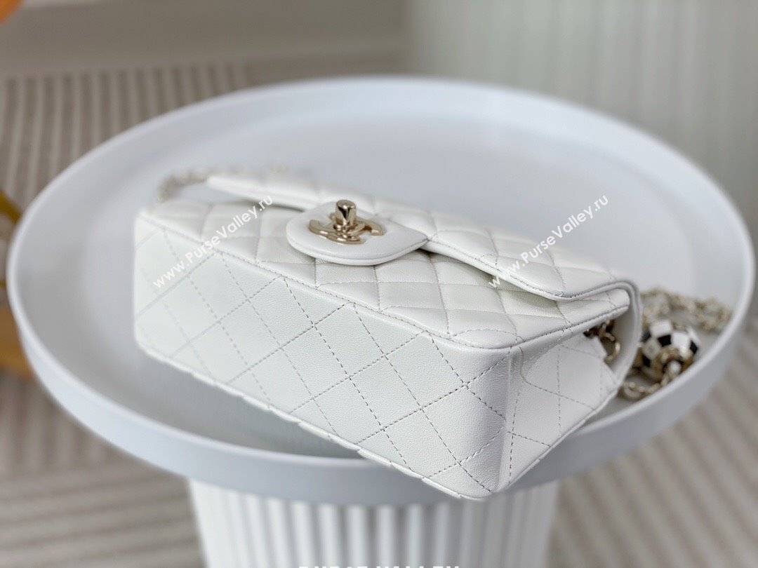Chanel Lambskin Small Flap Bag with Soccer Ball AS1787 White/Gold 2024 (SM-24040202)