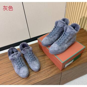 Loro Piana High Top Sneakers/Ankle Boots in Suede and Wool Fur Grey 2025 LP111304 (HH-251211055)