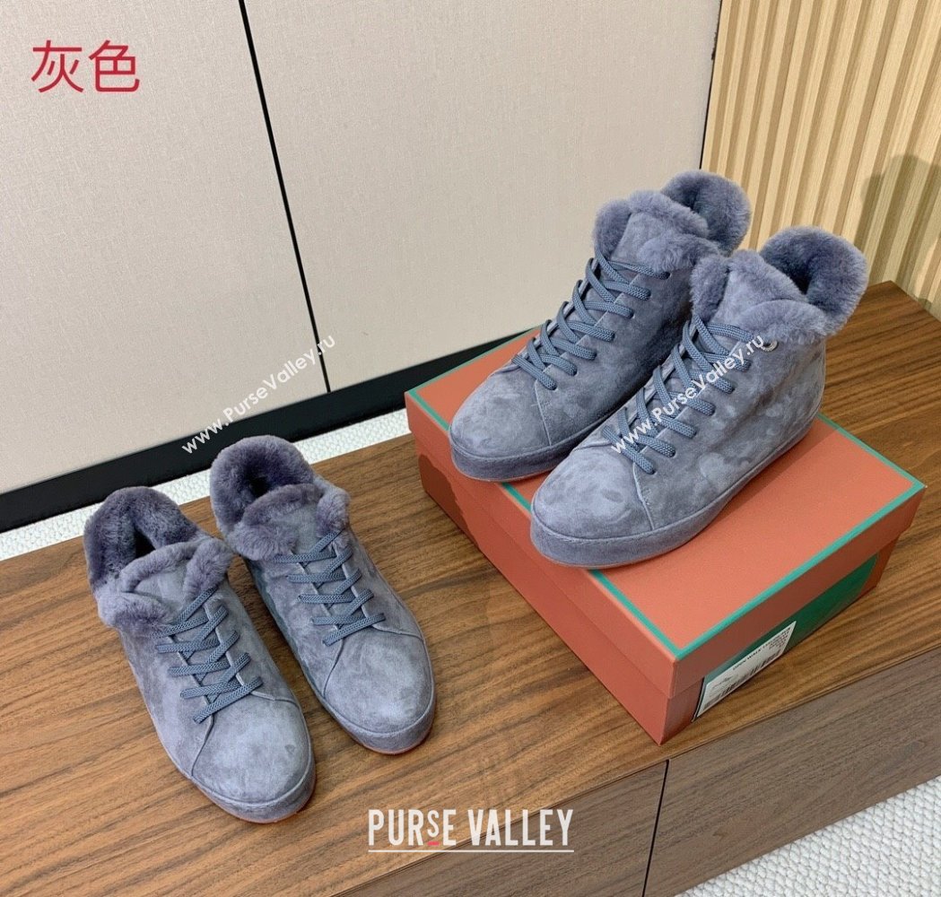 Loro Piana High Top Sneakers/Ankle Boots in Suede and Wool Fur Grey 2025 LP111304 (HH-251211055)