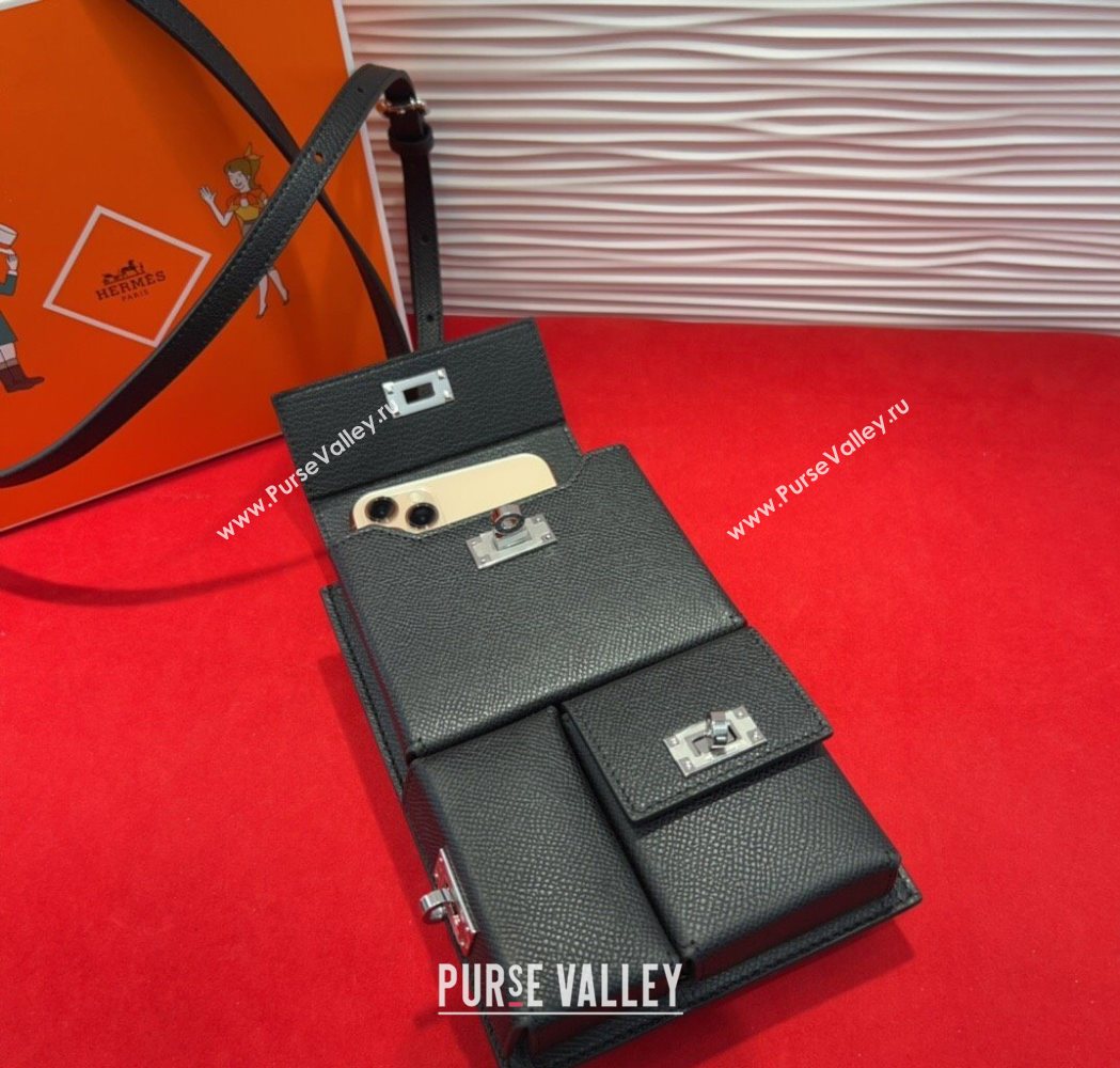 Hermes Kelly Multipocket To Go Pouch with Silver-Tone Hardware Black 2025 (99-250618020)