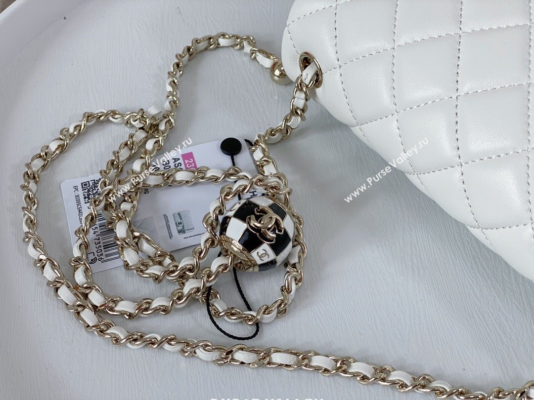 Chanel Lambskin Small Flap Bag with Soccer Ball AS1787 White/Gold 2024 (SM-24040202)