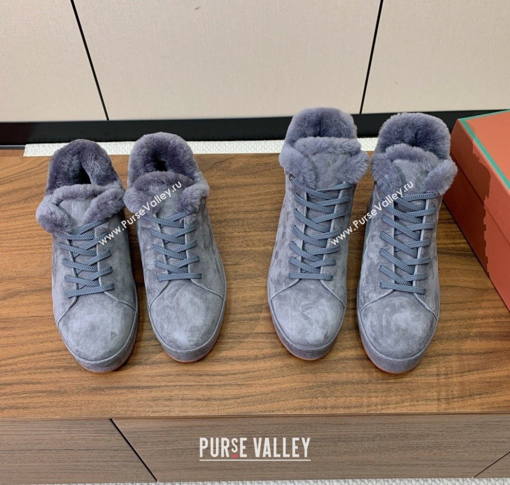 Loro Piana High Top Sneakers/Ankle Boots in Suede and Wool Fur Grey 2025 LP111304 (HH-251211055)
