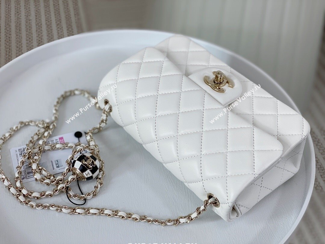 Chanel Lambskin Small Flap Bag with Soccer Ball AS1787 White/Gold 2024 (SM-24040202)
