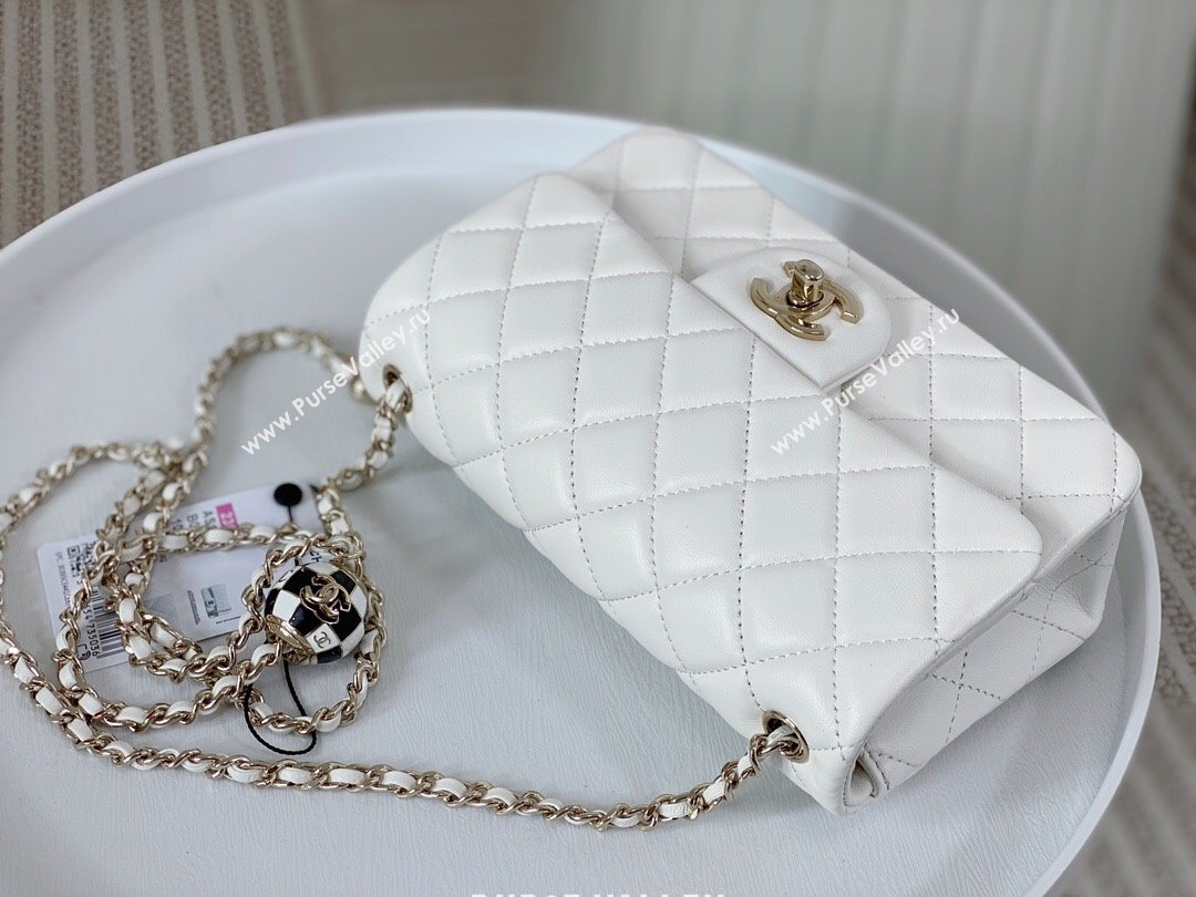 Chanel Lambskin Small Flap Bag with Soccer Ball AS1787 White/Gold 2024 (SM-24040202)