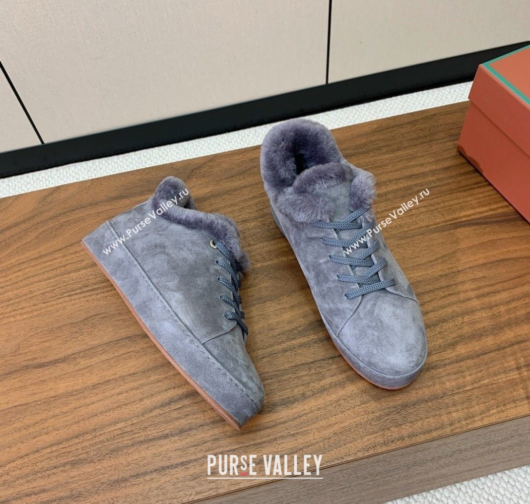 Loro Piana High Top Sneakers/Ankle Boots in Suede and Wool Fur Grey 2025 LP111304 (HH-251211055)