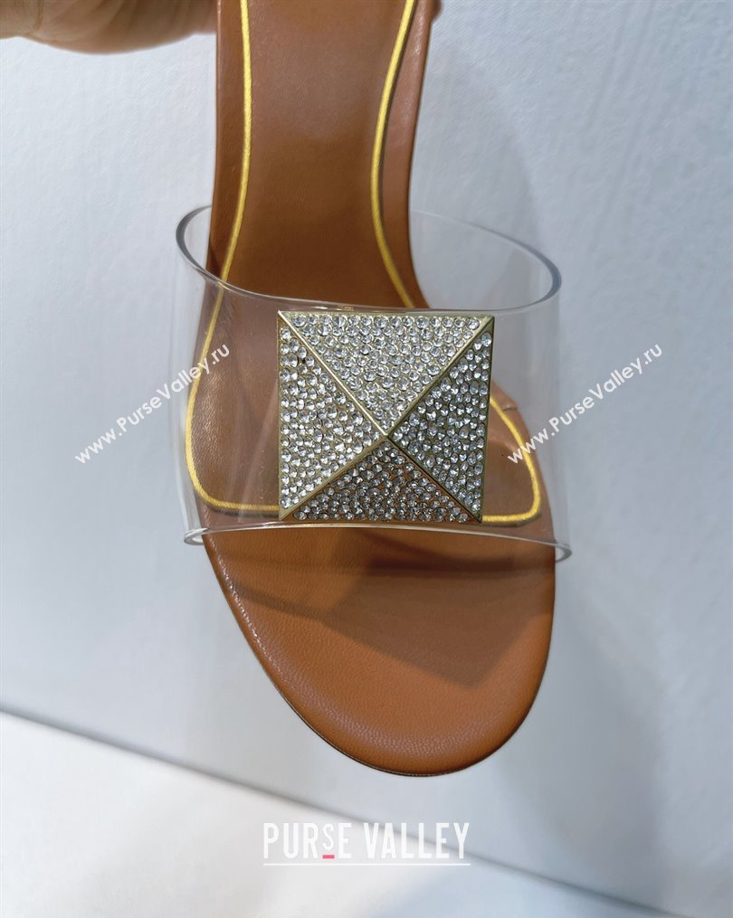 Valentino One Stud PVC Heel Slide Sandals with Crystals and Clear Heel 4.5cm Brown 2023 VT102702 (MD-231027054)