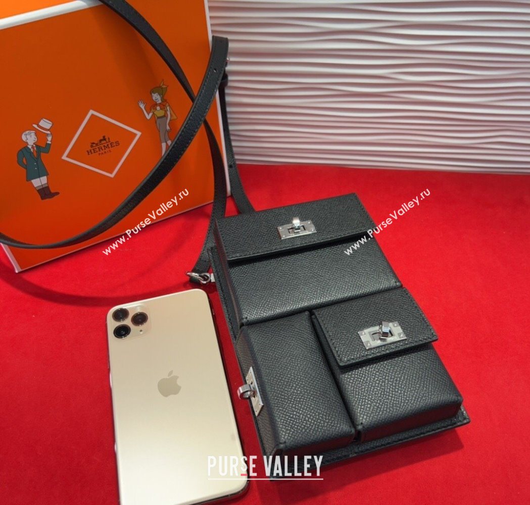 Hermes Kelly Multipocket To Go Pouch with Silver-Tone Hardware Black 2025 (99-250618020)