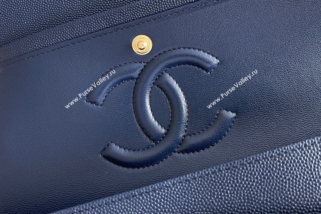 Chanel Grained Calfskin Medium Classic Flap Bag A01112 Navy Blue/Light Gold 2023 Original Quality (MHE-23121226)