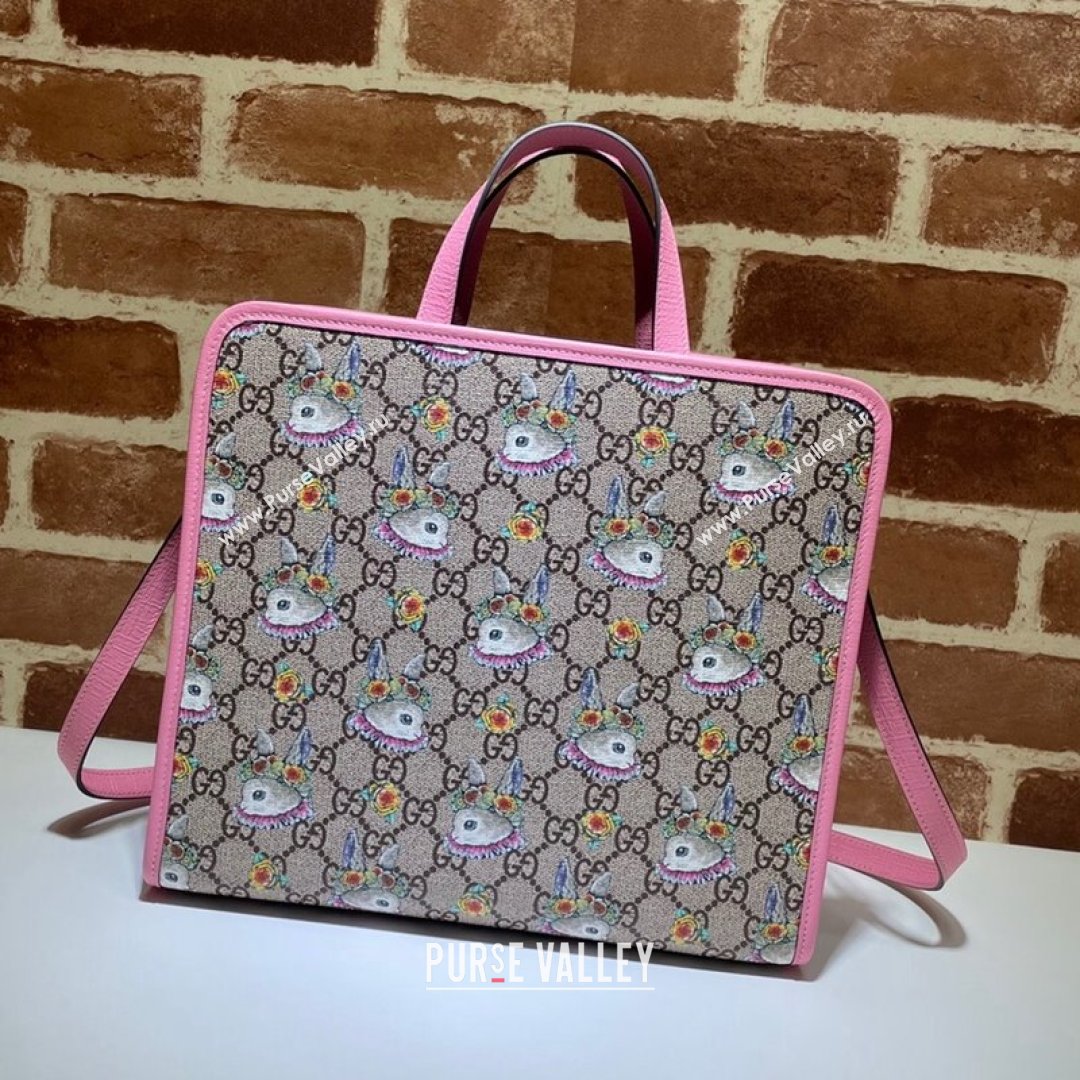 Gucci Childrens GG Rabbit Print Tote Bag 630542 Beige/Pink 2021 (DLH-21090234)