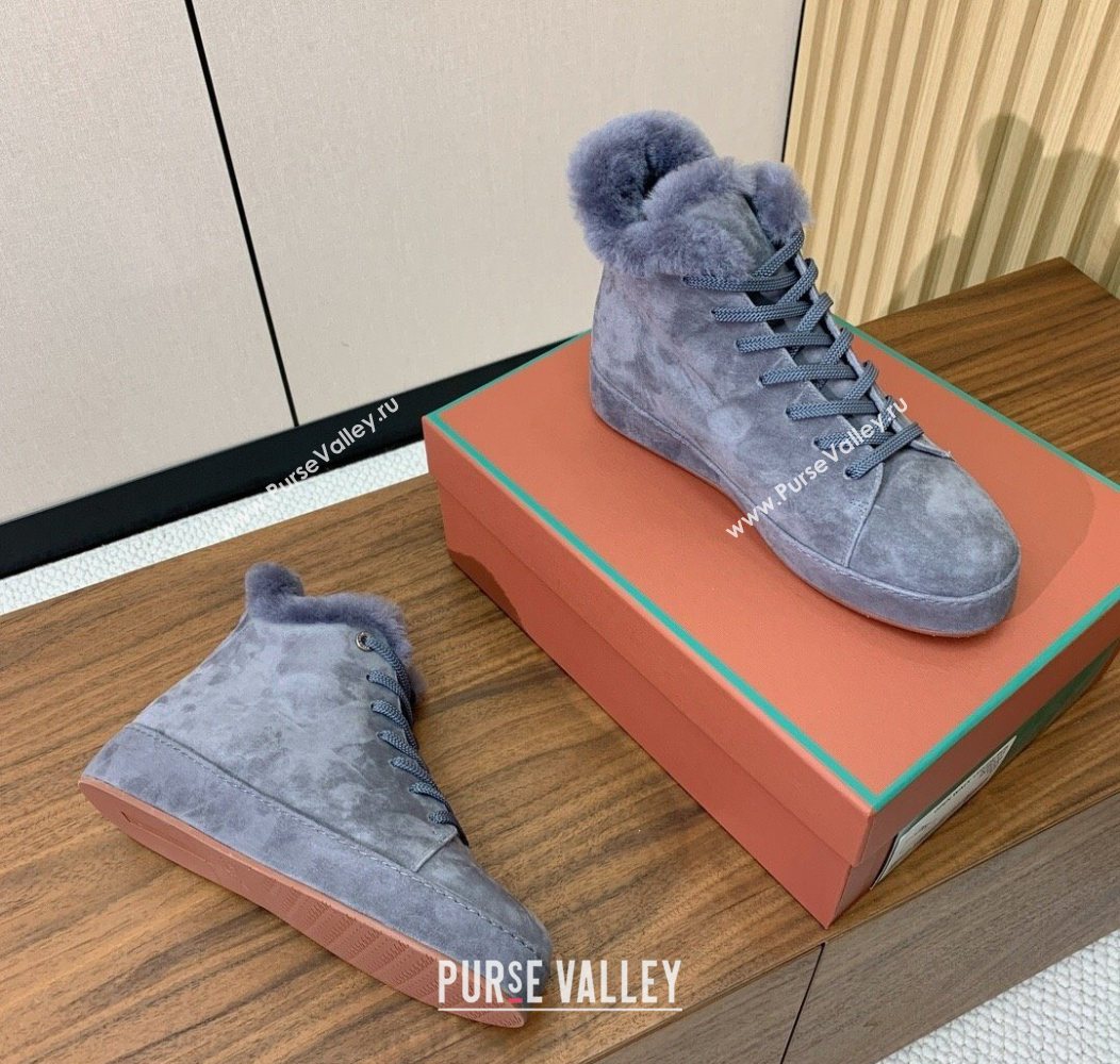 Loro Piana High Top Sneakers/Ankle Boots in Suede and Wool Fur Grey 2025 LP111304 (HH-251211055)