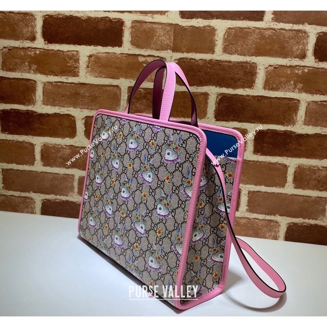 Gucci Childrens GG Rabbit Print Tote Bag 630542 Beige/Pink 2021 (DLH-21090234)