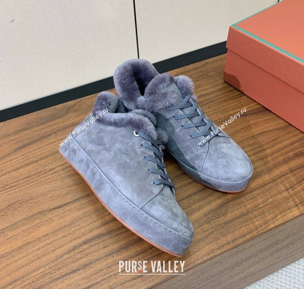 Loro Piana High Top Sneakers/Ankle Boots in Suede and Wool Fur Grey 2025 LP111304 (HH-251211055)