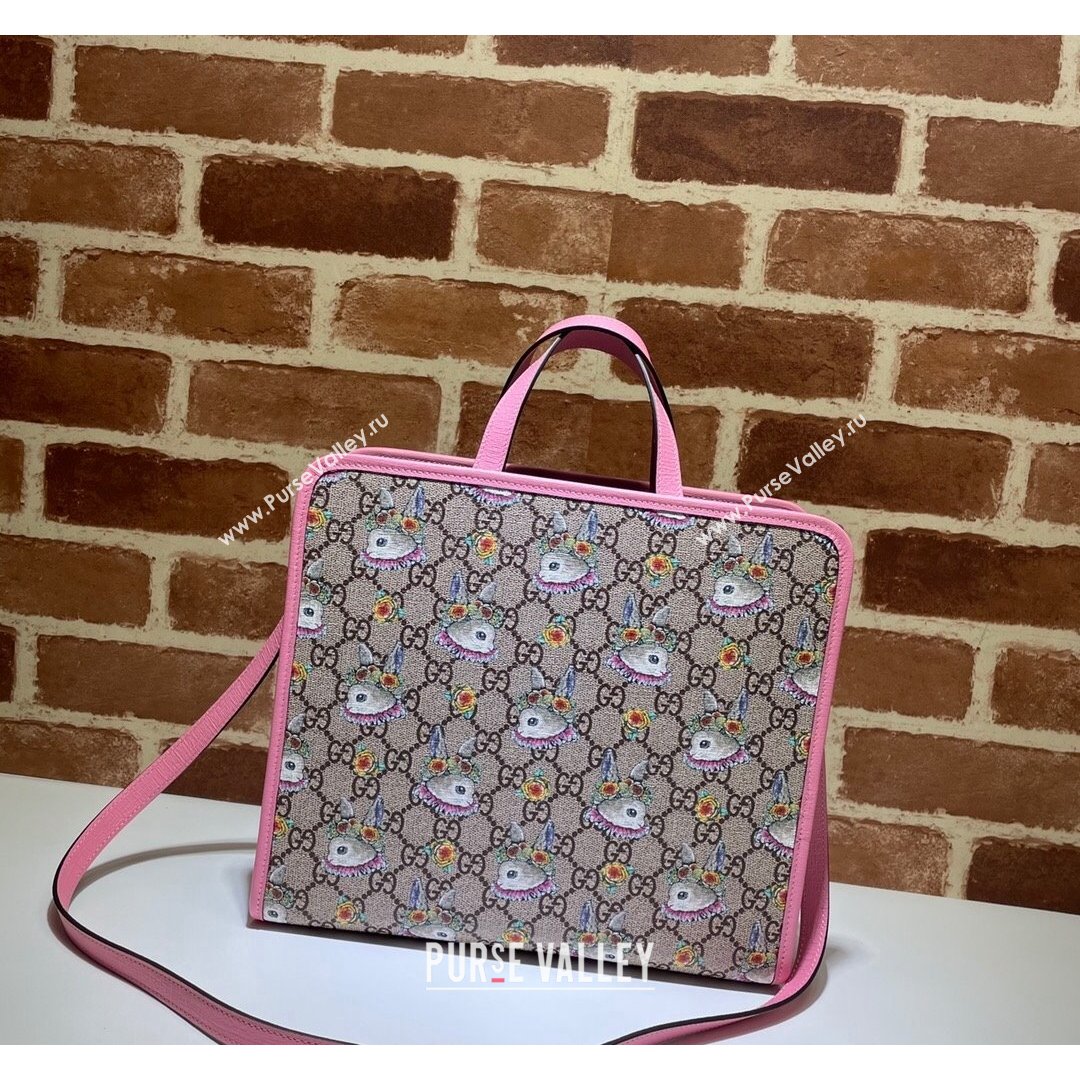 Gucci Childrens GG Rabbit Print Tote Bag 630542 Beige/Pink 2021 (DLH-21090234)