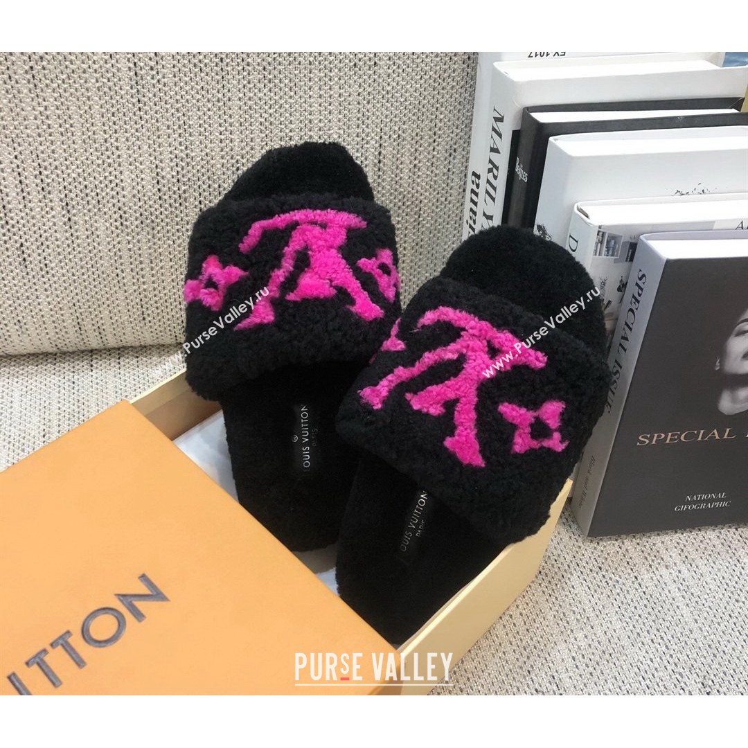 Louis Vuitton LV Wool Flat Slide Sandals Black 2021 09 (MD-21080972)