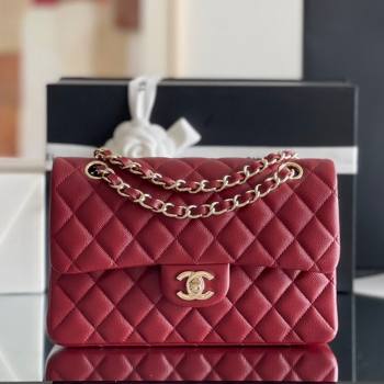 Chanel Grained Calfskin Small Classic Flap Bag A01113 Burgundy/Light Gold 2023 Original Quality (MHE-23121807)