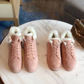 Loro Piana High Top Sneakers/Ankle Boots in Suede and Wool Fur Light Pink 2025 LP111304 (HH-251211056)