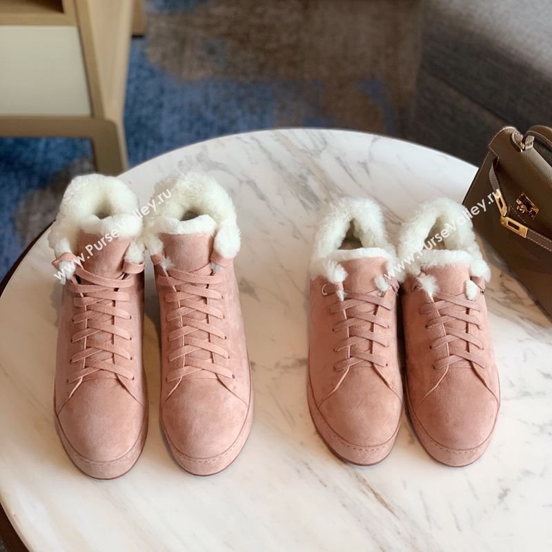 Loro Piana High Top Sneakers/Ankle Boots in Suede and Wool Fur Light Pink 2025 LP111304 (HH-251211056)