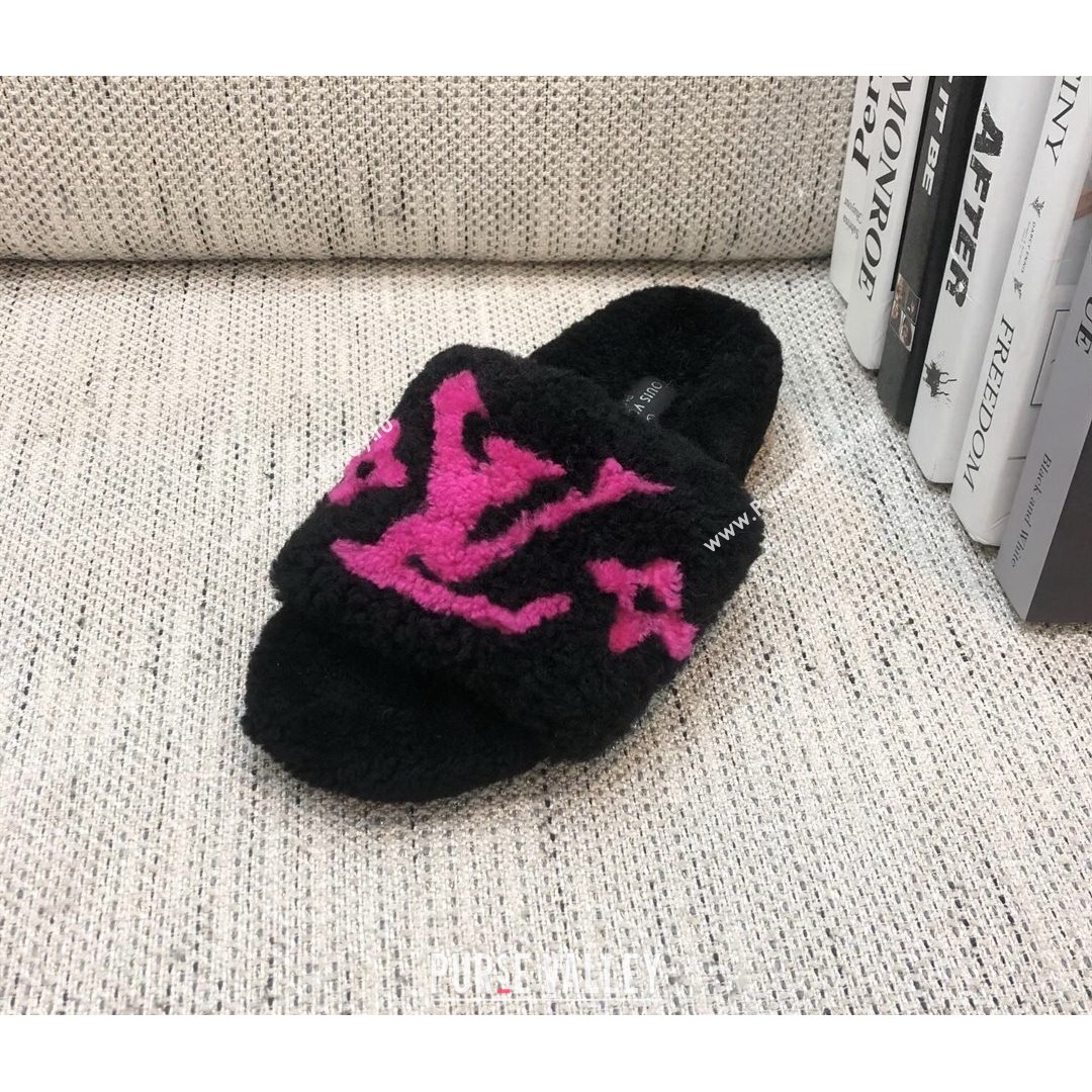 Louis Vuitton LV Wool Flat Slide Sandals Black 2021 09 (MD-21080972)