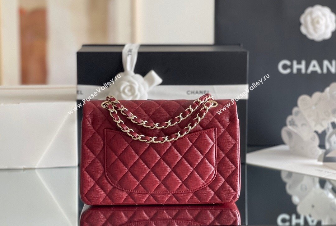 Chanel Grained Calfskin Small Classic Flap Bag A01113 Burgundy/Light Gold 2023 Original Quality (MHE-23121807)