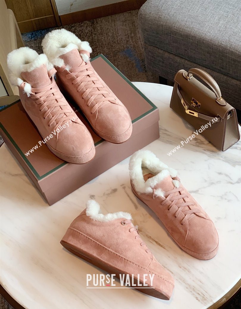 Loro Piana High Top Sneakers/Ankle Boots in Suede and Wool Fur Light Pink 2025 LP111304 (HH-251211056)