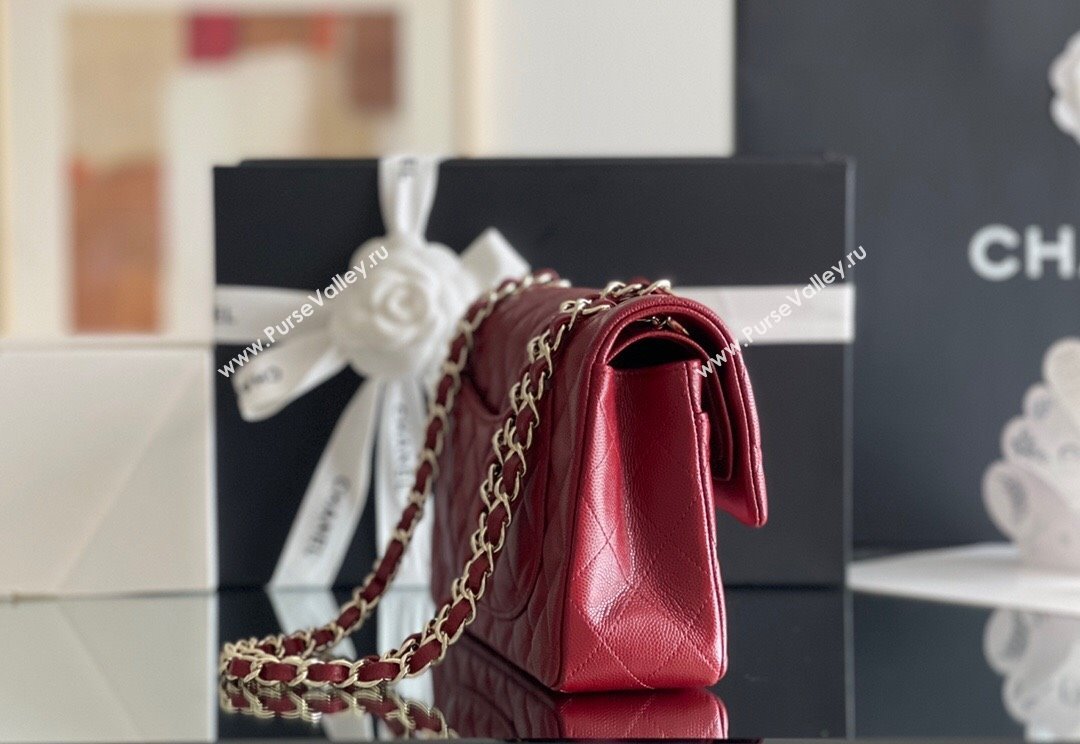 Chanel Grained Calfskin Small Classic Flap Bag A01113 Burgundy/Light Gold 2023 Original Quality (MHE-23121807)