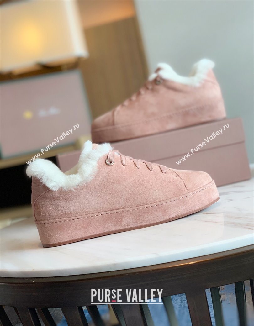 Loro Piana High Top Sneakers/Ankle Boots in Suede and Wool Fur Light Pink 2025 LP111304 (HH-251211056)