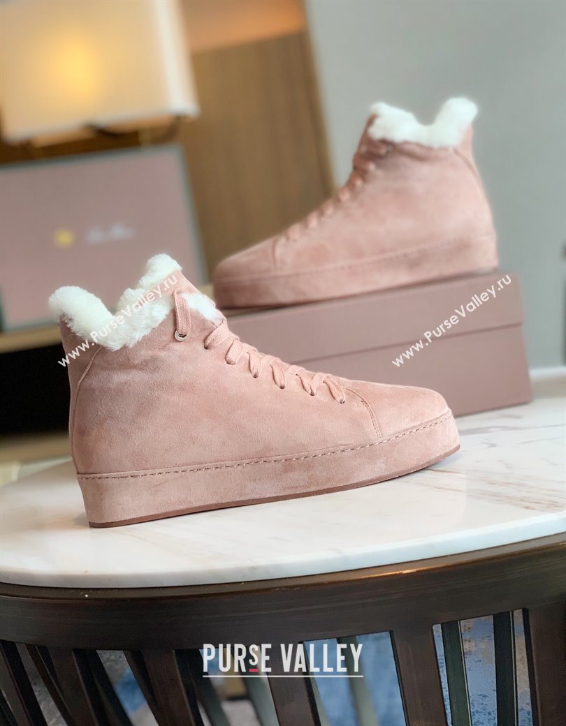Loro Piana High Top Sneakers/Ankle Boots in Suede and Wool Fur Light Pink 2025 LP111304 (HH-251211056)