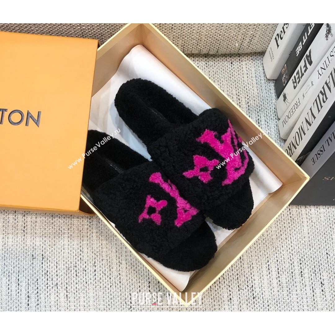 Louis Vuitton LV Wool Flat Slide Sandals Black 2021 09 (MD-21080972)