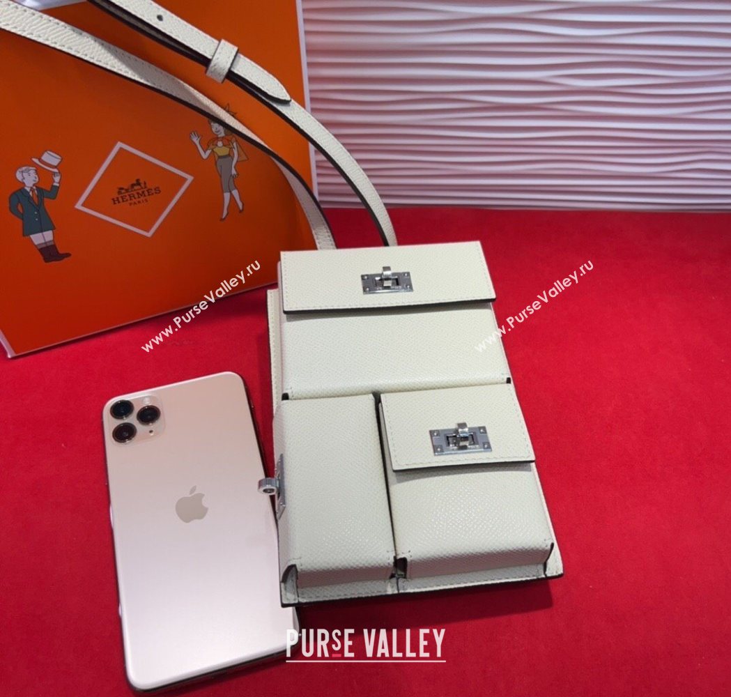 Hermes Kelly Multipocket To Go Pouch with Silver-Tone Hardware White 2025 (99-250618022)