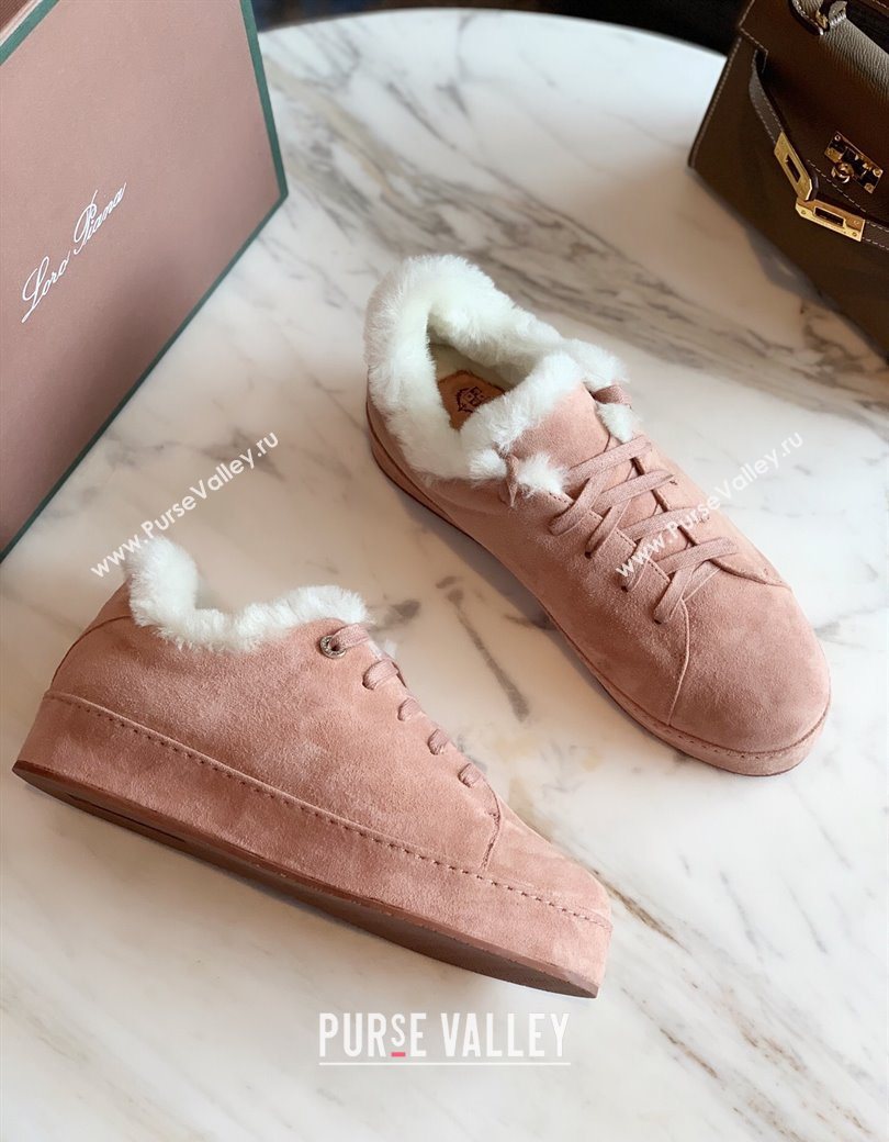 Loro Piana High Top Sneakers/Ankle Boots in Suede and Wool Fur Light Pink 2025 LP111304 (HH-251211056)