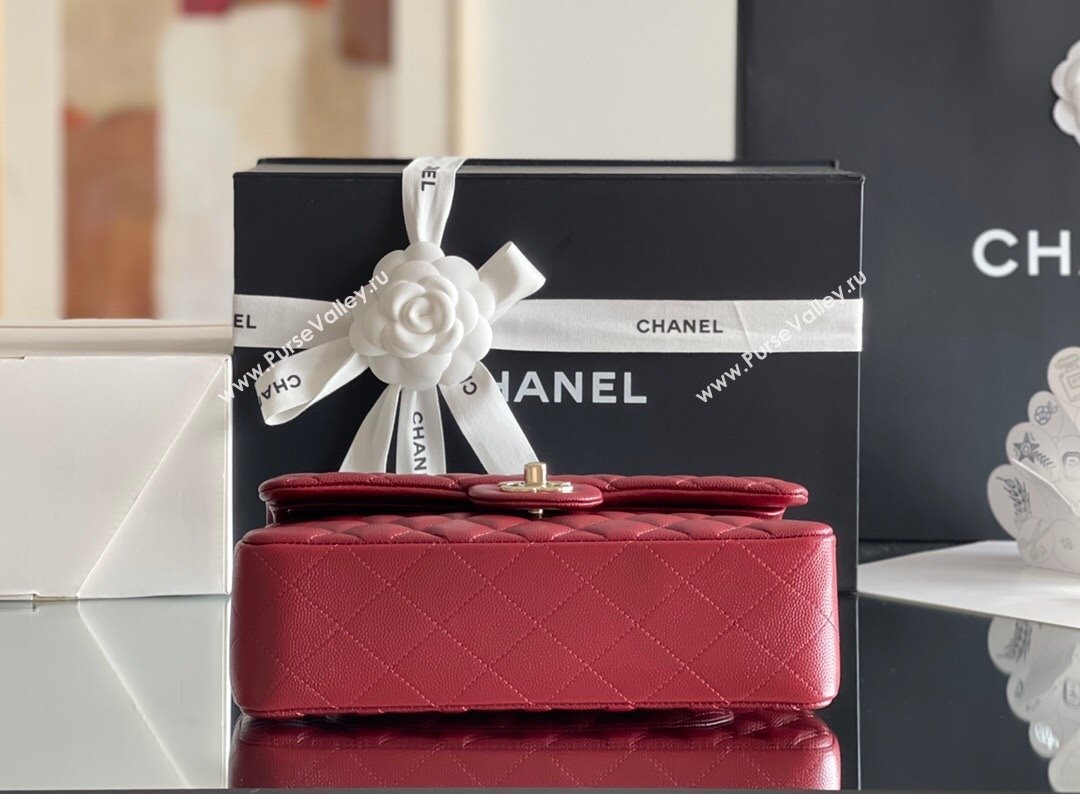 Chanel Grained Calfskin Small Classic Flap Bag A01113 Burgundy/Light Gold 2023 Original Quality (MHE-23121807)