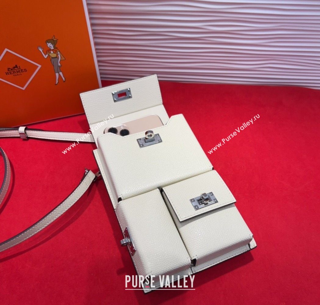 Hermes Kelly Multipocket To Go Pouch with Silver-Tone Hardware White 2025 (99-250618022)