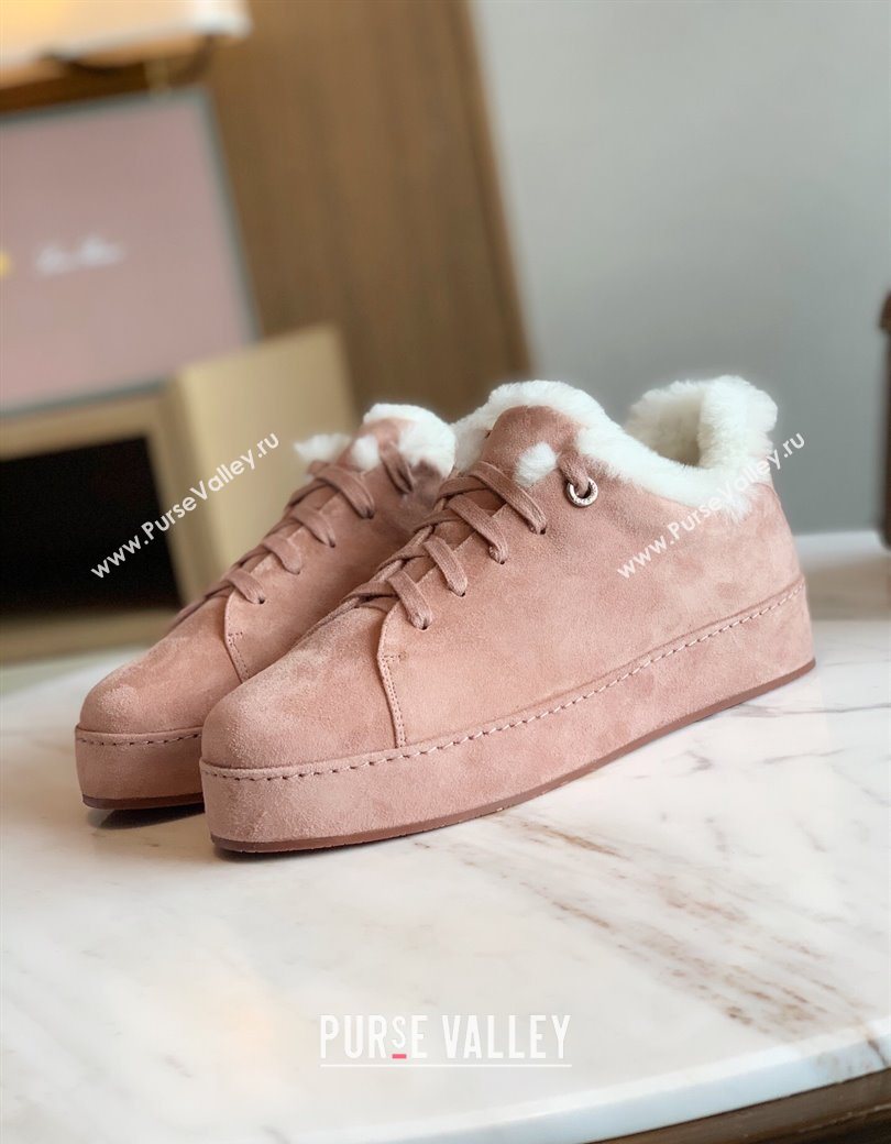 Loro Piana High Top Sneakers/Ankle Boots in Suede and Wool Fur Light Pink 2025 LP111304 (HH-251211056)