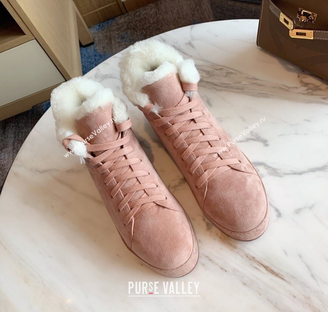 Loro Piana High Top Sneakers/Ankle Boots in Suede and Wool Fur Light Pink 2025 LP111304 (HH-251211056)