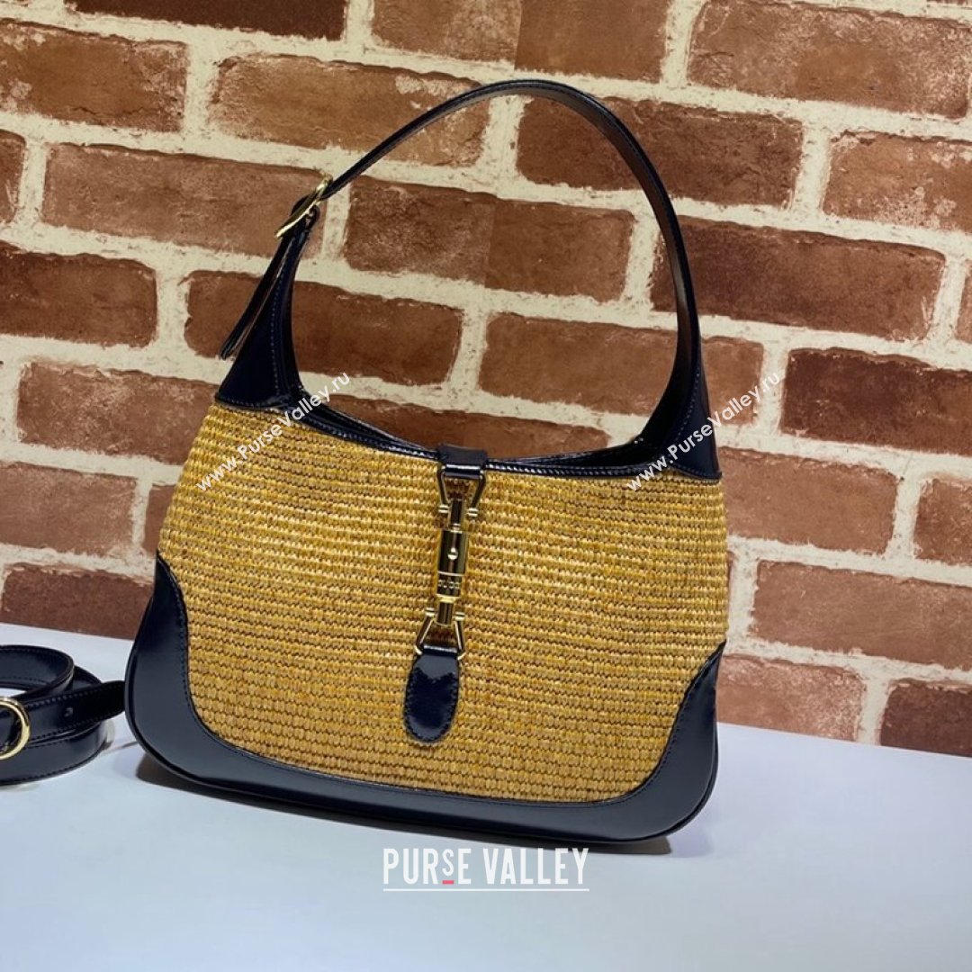Gucci Jackie 1961 Straw-Like Small Shoulder Bag ‎636706 Camel Brown 2021 (DLH-21090341)