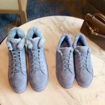 Loro Piana High Top Sneakers/Ankle Boots in Suede and Wool Fur Light Blue 2025 LP111304 (HH-251211057)