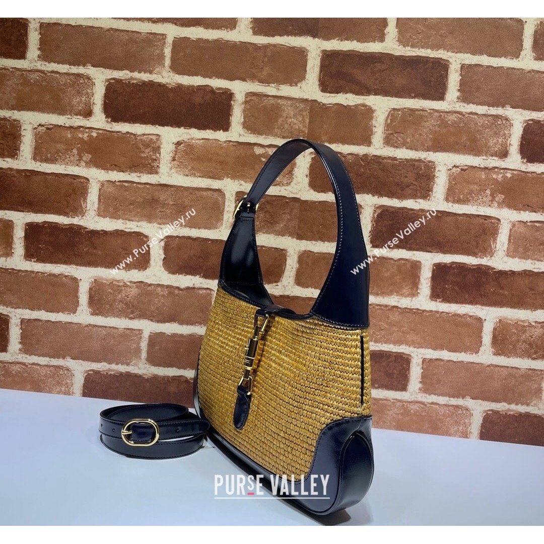 Gucci Jackie 1961 Straw-Like Small Shoulder Bag ‎636706 Camel Brown 2021 (DLH-21090341)