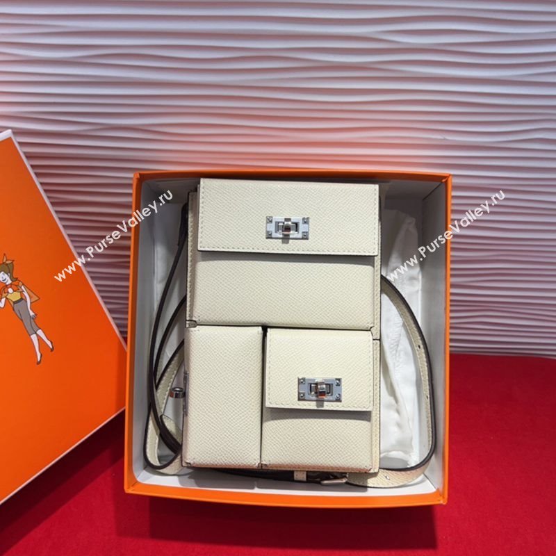 Hermes Kelly Multipocket To Go Pouch with Silver-Tone Hardware White 2025 (99-250618022)