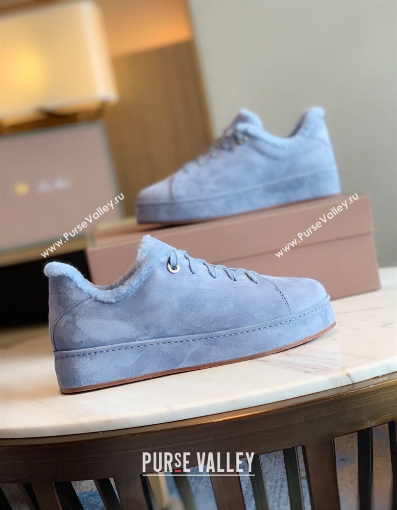 Loro Piana High Top Sneakers/Ankle Boots in Suede and Wool Fur Light Blue 2025 LP111304 (HH-251211057)