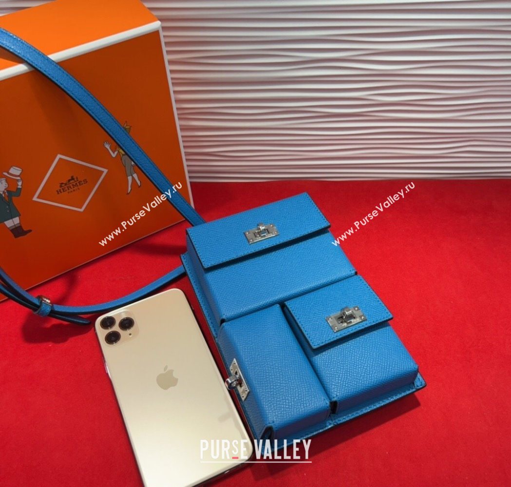 Hermes Kelly Multipocket To Go Pouch with Silver-Tone Hardware Blue 2025 (99-250618023)