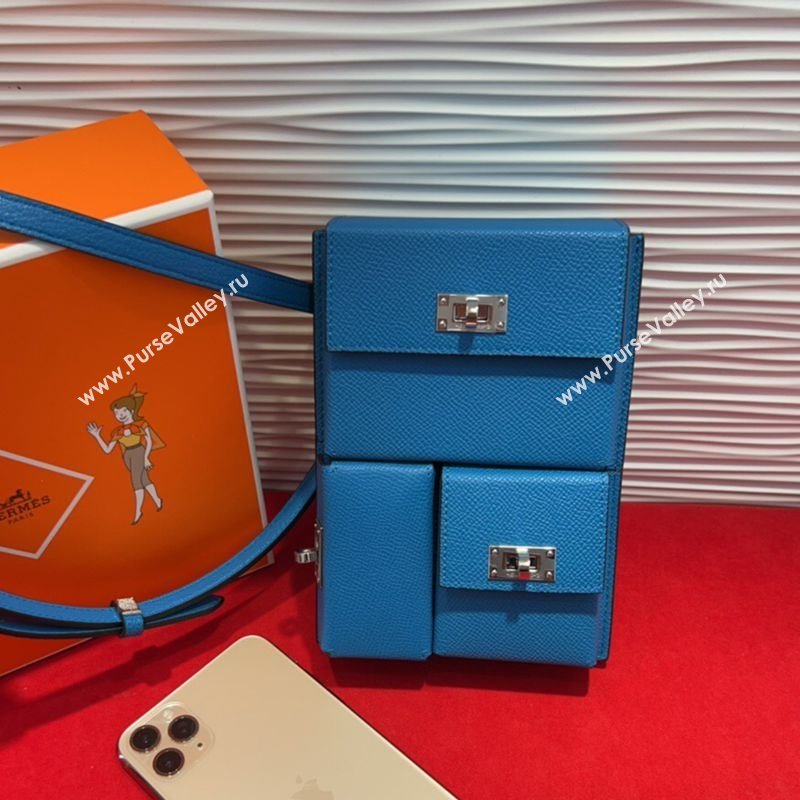 Hermes Kelly Multipocket To Go Pouch with Silver-Tone Hardware Blue 2025 (99-250618023)